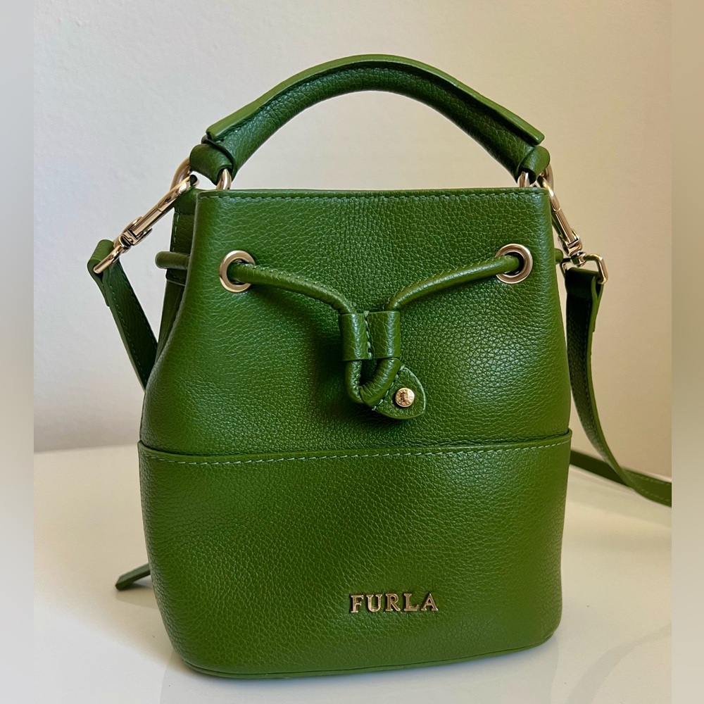 Furla Mini Bucket Bag – Green Pebbled Leather